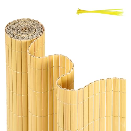 Joparri Tapis de Protection visuelle en PVC, 120 x 400 cm, Bamboo Clôture de Protection visuelle avec Serre-câbles, Habillage de Balcon, Tapis de Protection visuelle