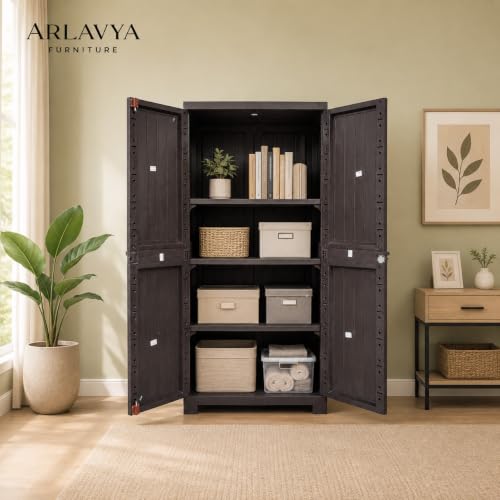 Image of ARLAVYA 4.4 Ft x 2.1 Ft Storage Plastic Cupboard | 1 Year Warranty | Free Standing Cabinet | (Finish Color - Brown, Door Type- Hinged, DIY(Do-It-Yourself)) | (3 Shelf)