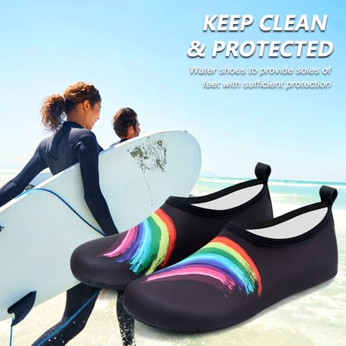 Womens Mens Water Shoes Quick Dry Aqua Socks Barefoot Slip-on Beach Swim Yoga Outdoor Water Sports Black Rainbow-40/41 — view 6