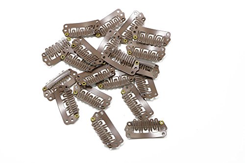 U Shape Metallic Snap Clips ins 20 Pcs for Hair Extension Hairpiece DIY Snap-Comb Wig Clips with Rubber (Medium Brown,Small Size)