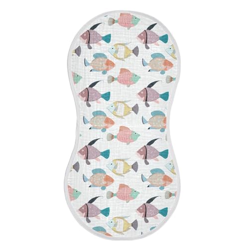 Colorful Fish Baby Burp Cloths for Boys and Girls, Soft Muslin Spit Up Towels, 22