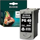 EVOKE 40 XL Encre Compatible avec Canon iP1800 iP1900 MP180 MP190 MP210 MP220 Noir (Noir) 465 Pages 21 ml