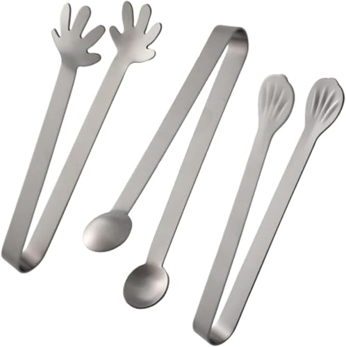 3-Piece Stainless Steel Ice Cube Tongs - Non-Slip Cocktail & BBQ Tongs for Parties, Dessert Serving Clips, Reliable Food Handling Utensils