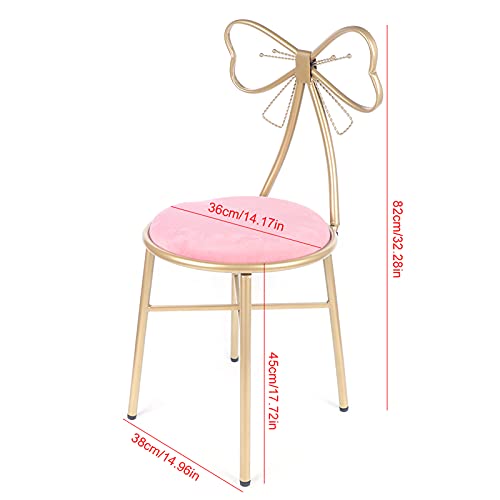 Modern Vanity Chair Stool, Cute Makeup Chair w/Butterfly Backrest and Pink Flannel Cushion, Girl\'s Stool Chair Ottoman Bench Metal Bench Legs Gold Dining Chair for Kitchen Bedroom Living Room - Thumbnail 3