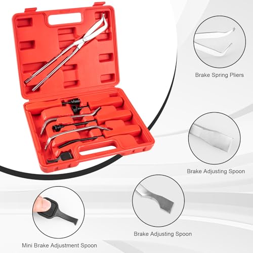 Lyhubmh 8 PC Drum Brake Tool Kit, Brake Spring Tool Set with Brake Spring Compressor, Adjusting Tool & Brake Spoon, Complete Drum Brake Kit for Brake Service with Spring Pliers, Spring Replacement