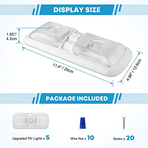 Kohree Upgrade 700 Lumen Led Rv Ceiling Double Dome Light Fixture, 5 Pack 12V Camper Interior Lighting With On/Off Switch For Trailer Rv Car Boat, Clear Cover (Natural White 4000-4500K, 60 X 5050Smd) #TOP5