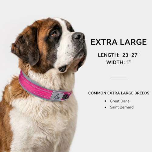 Image of Joytale Dog Collar for Extra Large Dogs, Neoprene Padded and Adjustable, Reflective Wide Heavy Duty Pet Collars with Durable Metal Belt Buckle for Walking, Hotpink, XL