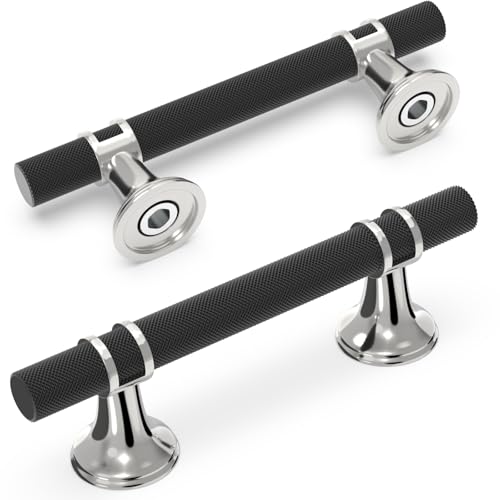 KOMOTIA 10 Pack 3 Inch Cabinet Pulls knurled Matte Black and Polished Chrome Kitchen Cabinet Handles Aluminum and Zinc Alloy Drawer Pulls Solid Cabinet Hardware by KOMOTIA - Used condition - US$29.63