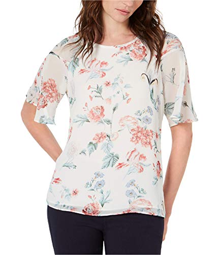 VINCE CAMUTO Women's Floral Printed Short Sleeve Blouse Shirt Top