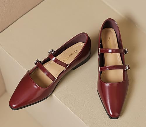 Niction Women's Mary Jane Flats Retro Square Toe Pu Leather Double Strap Soft Work Slip on Ballet Flat Womens Dress Shoes for Work Walking Driving2