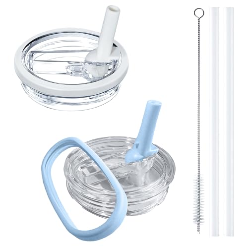 Image of 2 Pack Stanley 40oz Tumbler Lid, with Leak Proof and Flip Straw Lid, Stanley Cup Accessories, for Stanley Quencher H2.0 40 oz Tumbler (Only), BPA Free (White and Light Blue Set)