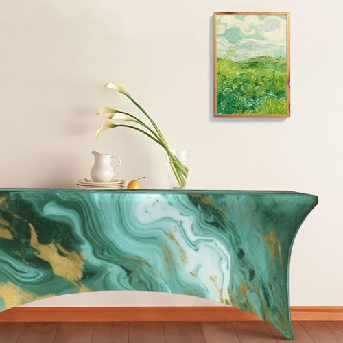 Nappe marbrée verte premium en élasthanne infroissable pour table stretch - 8