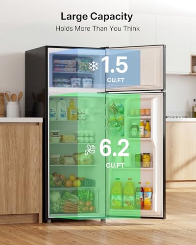 Upstreman 7.7 Cu.Ft. Refrigerator with Freezer, Double Door Fridge, Adjustable Thermostat, Large Capacity, Reversible Door Swing, Refrigerator for Apartment, Office, Dorm, Black（BD75） on Fridge.com