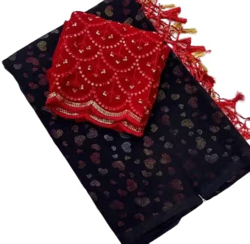 Beautiul Soft Georgette Latkans Saree With Blouse heart color black-image-9