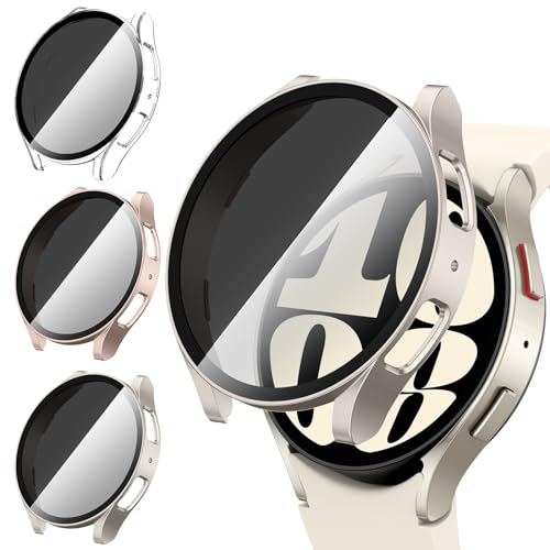 [3Stück] Kamita Privatsphäre Hülle für Samsung Galaxy Watch 6 40mm Schutzhülle mit 9H Hartglas Displayschutzfolie Hart PC Bumper Case Anti-Spy Gehäuse für Samsung Watch6 (Klar+Roségold+Sternenlicht)