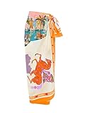 Fhniepan Women's Beach Swimwear Printed Long Sarong Coverups Bathing Suit Pareo Large Pashmina Wrap Skirt(Orange,One Size)