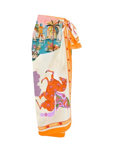 Fhniepan Womens Beach Swimwear Printed Long Sarong Coverups Bathing Suit Pareo Large Pashmina Wrap Skirt(Orange One Size)