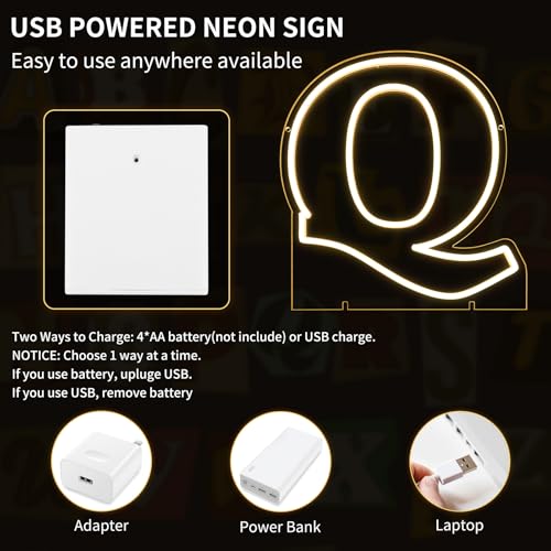 Image of Light Up Letters Q, Led Marquee Letter Lights Neon Sign, 13.9 inch Height Decorative Lighted Alphabet Number, Battery /USB Powered Led Letters Lights for Wedding, Birthday, Party, Christmas or Home Decor