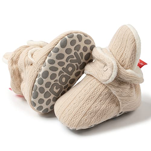 Image of HsdsBebe Unisex Newborn Baby Cotton Booties Non-Slip Sole for Toddler Boys Girls Infant Winter Warm Fleece Cozy Socks Shoes