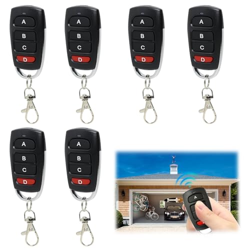 6 Pcs Mando Garaje Clonador Mando Puerta Garaje Universal Mandos Puertas Automaticas Portátil Duplicador De Mando A Distancia Con Llavero Apto Para Interruptores Puertas De Garaje Y Luminarias