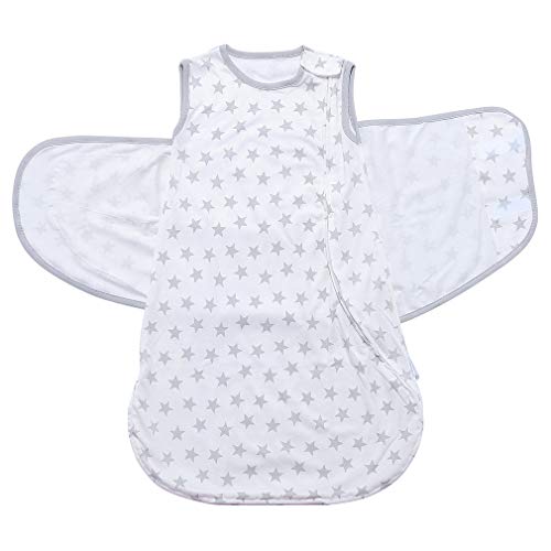 Baby 100% Cotton Sleeping Bag Swaddle Wearable Blanket for Boys and Girls, 4 Season, 6-12 Months (Grey)