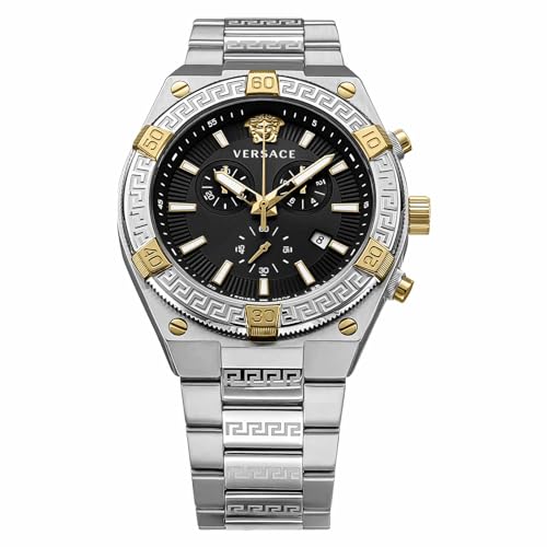 [ヴェルサーチェ] 腕時計 Watch SPORTY GRECA ブラック文字盤 クォーツ 日常生活防水 サファイアガラス 46mm VESO01123 メンズ シルバー [並行輸入品]