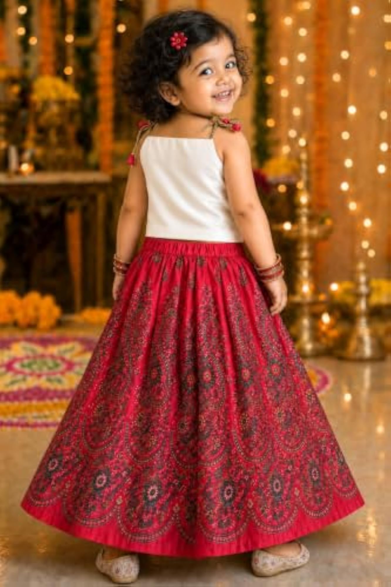 Traditional Lehenga Choli Dress with Printed Crop Top