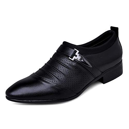 Dress Oxford for Men Slip On Cap Toe Pleated PU Leather Slip Resistant Low Top Anti-Slip Rubber Sole Outdoor
