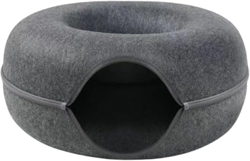 Ambety 猫用トンネルベッド 猫用ドーナツトンネル ペットハウス フェルト製 猫用プレイトンネル フェルトドーナツ猫用ベッド ジッパー付き 猫用トンネル 猫用おもちゃ 二重層猫用ペットベッド (ブラック,S)
