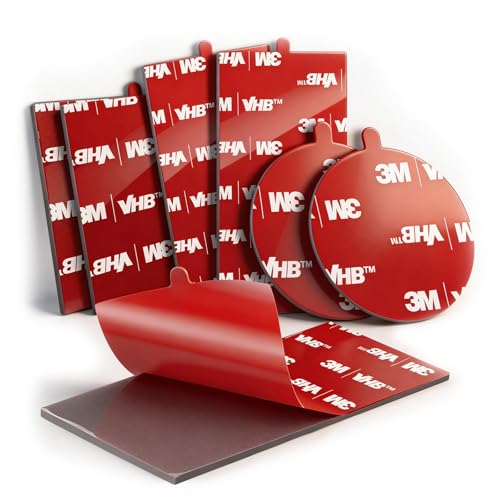 3M Double Sided Adhesive Pads 2 Square, 2 Rectangle & 2 Round Heavy Duty Mounting Tape for Dash Cam Mount Windshield GPS Camera Holder Dashboard & Outdoor Automotive Applications