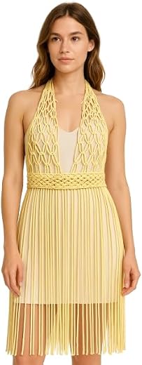 Coraloom Women's Ethereal Macram Beach Cover-Up See-Through Handmade Poncho for Swimwear &amp; Pool Parties