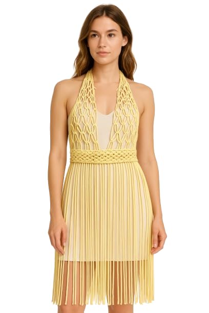 Coraloom Women's Ethereal Macram Beach Cover-Up See-Through Handmade Poncho for Swimwear & Pool Parties