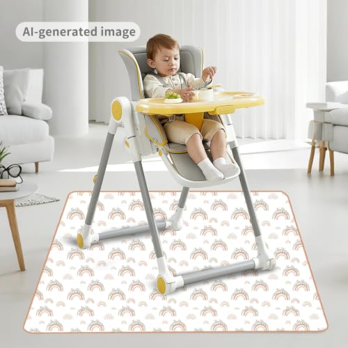 Image of Baby Splat Mat for Under High Chair, 51 x 51 Inch(Rainbow) | Polyester Splash Mat, Stain-Proof, Wipe-Clean, Thin & Light, Portable. Use As Food , Tablecloth, Picnic,Play ,Floor Mat