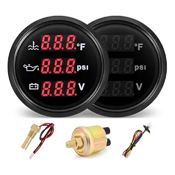 MH Triple Gauge Set - Water Temp (104°F-248°F), Oil Pressure (0-145PSI), Voltmeter (9-32V) - 2" 52mm Marine Meter Kit (Black)