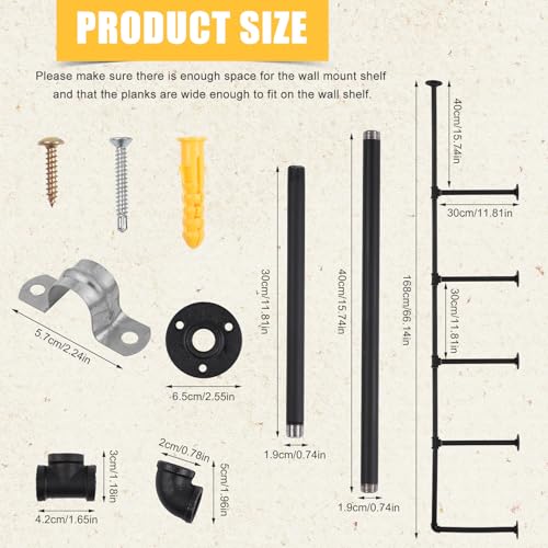 2 Stück Wandregal aus Eisenrohren, 5-Stöckig 168 x 30cm Industrielle Wandregale Deckenregal Industrielles Rohr Regal Halterungen Ohne Brett Offenes DIY-Bücherregal