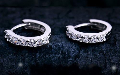 BLUECELL Fashion Jewelry 925 Sterling Silver Rhinestones Hoop Diamond Stud Earrings for Women (1061 Silver)