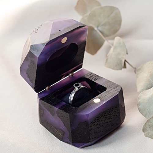 Resin Wood Box – Black Wood And Epoxy Engagement Ring Box – Crystal Ring Boxes For Proposal – Unique Wooden Storage Box For Engagement Rings, Jewelry – Galaxy Ring Bearer Proposal (Royal Purple) #TOP5