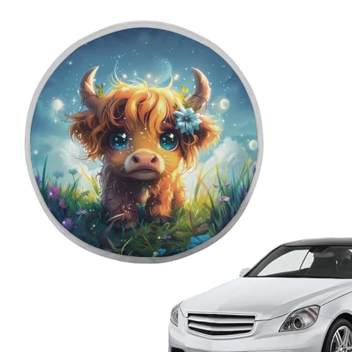 Image of Kawaii Highland Cow Steering Wheel Cover Protector Foldable Car Steering Wheel Sun Shade Cover Car Interior Design Sun Shade for UV Protection Universal Steering Wheel Shield