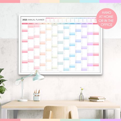 Agenda de parede mensal 2025, grande A1 84 cm x 59 cm | Impressão dupla face, calendário de parede a