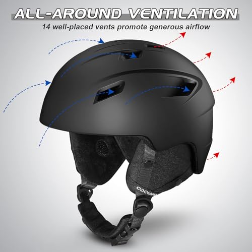 Odoland Ski Helmet and Goggles Set for Adults & Youth, Snowboard Helmet with Goggles - Shockproof Winter Sports Helmet with Protective Shell for Men, Women & Teens, Black, S - Thumbnail 3