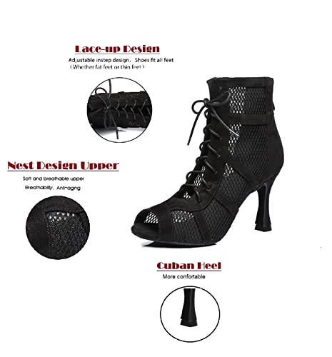 Weisper Women's Latin Dance Shoes Ballroom Peep Toe Ankle Boots Ballroom Salsa Jazz Bachata Tango Performance(9.5,S951-Heel 3Inch) #TOP1