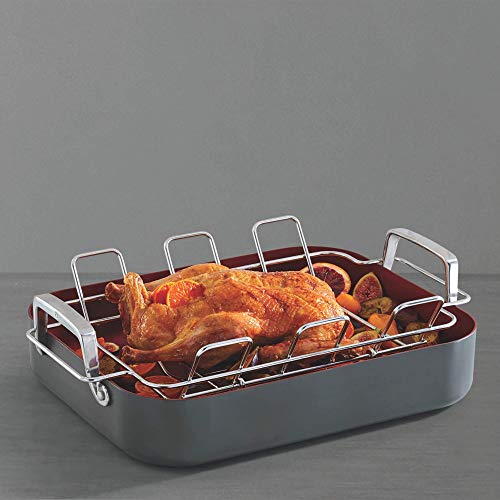 Paderno Classic Hard Anodized Roaster with Rack | Rectangle 16x13-Inch Non-Stick Roasting Pan