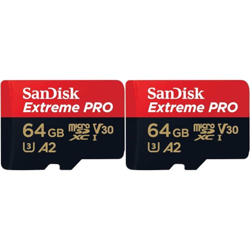 SanDisk 64GB Extreme PRO microSDXC card + SD adapter + RescuePro Deluxe, up to 200MB/s, with A2 App Performance, UHS-I, Class 10, U3, V30 (Pack of 2)