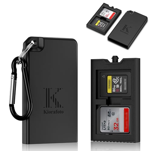 Pop-up Small Memory Card Case Holder for 2 SD SDHC SDXC Cards & 2 CFexpress Type A Cards with Carabiner, Portable Anti-Shock Splash-Proof SD CFA Card Case Storage Protector Organizer Keeper Container