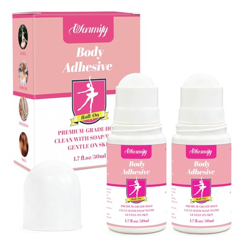 2 Pack Body Adhesive Roll On for Clothing & Skin,Strong Hold, Sweat Resistant, Easy Wash Off Body Glue for Clothes, Socks, Wigs, Costumes, Leotards, Bras – No Residue, Gentle Formula