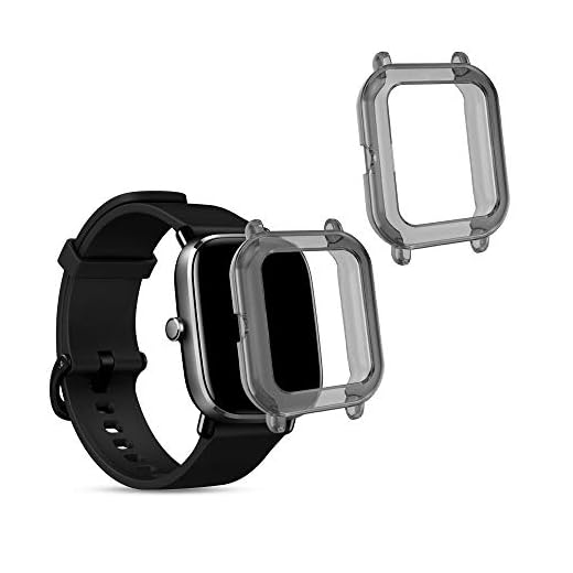 kwmobile 2-pack fitness tracker ram kompatibel med Xiaomi Huami Amazfit GTS 2 mini – sportspårare tillbehör TPU silikonfodral – svart/transparent