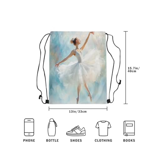 Image of jejeloiu Vintage Ballet Drawstring Backpack 13x15.7inch Ballerina Waterproof Gym Drawstring Bags Blue Ballet Dancer Sports String Backpack Beach Swim Travel Bag Sackpack