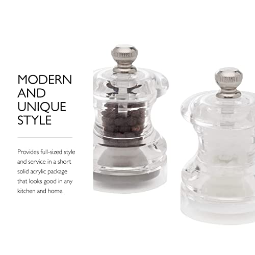 Cole & Mason Button Mini Salt & Pepper Mill Gift Set - Mini Travel Salt & Pepper Grinders - Adjustable Spice Tools - Refillable Salt & Pepper Mills - Hand Wash Kitchen Tool - Clear Acrylic #TOP5