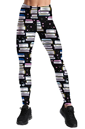COOleggings Womens Books Digital Print Flexible Exercise Leggings Black S