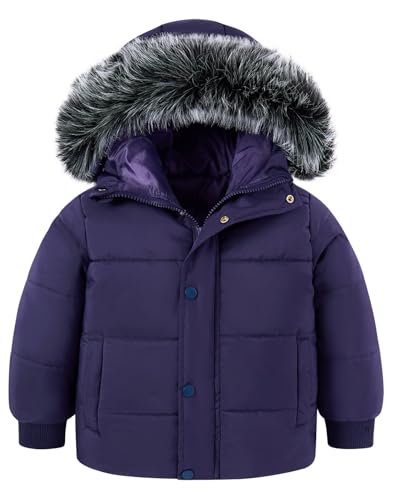 Enlifety 4T Winter Coat for Boys Girls 3T Toddler Coats Kids Purple Down Jacket Warmth Jackets with Fur Hooded